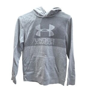 Under Armour Kids Gray ColdGear Fleece Pullover Hoodie Graphic Logo